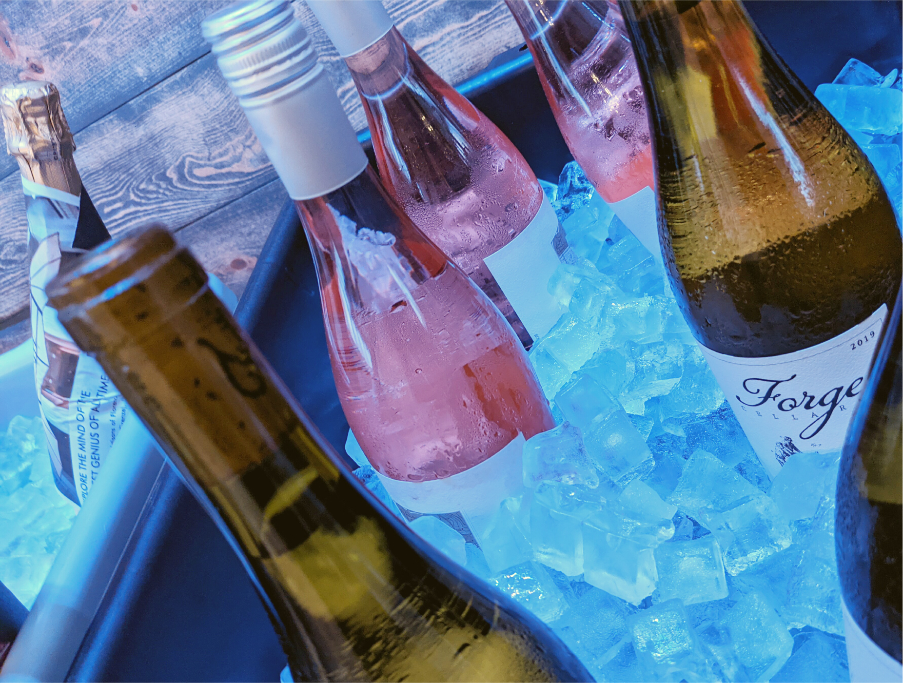 Wine bottles on ice.
