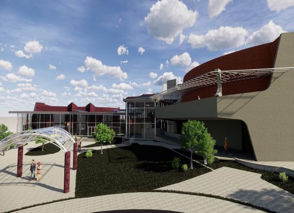 Side view of additions to be done to the Arts Center.