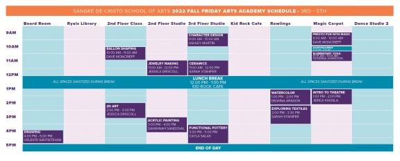 Friday Arts Academy third to fifth grade schedule 2022.