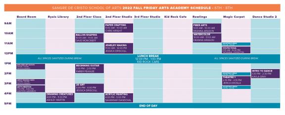 Friday Arts Academy sixth to eighth grade schedule 2022.