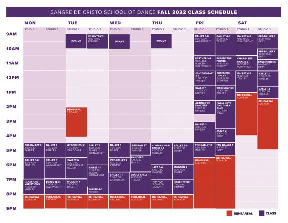 School of Dance fall schedule.